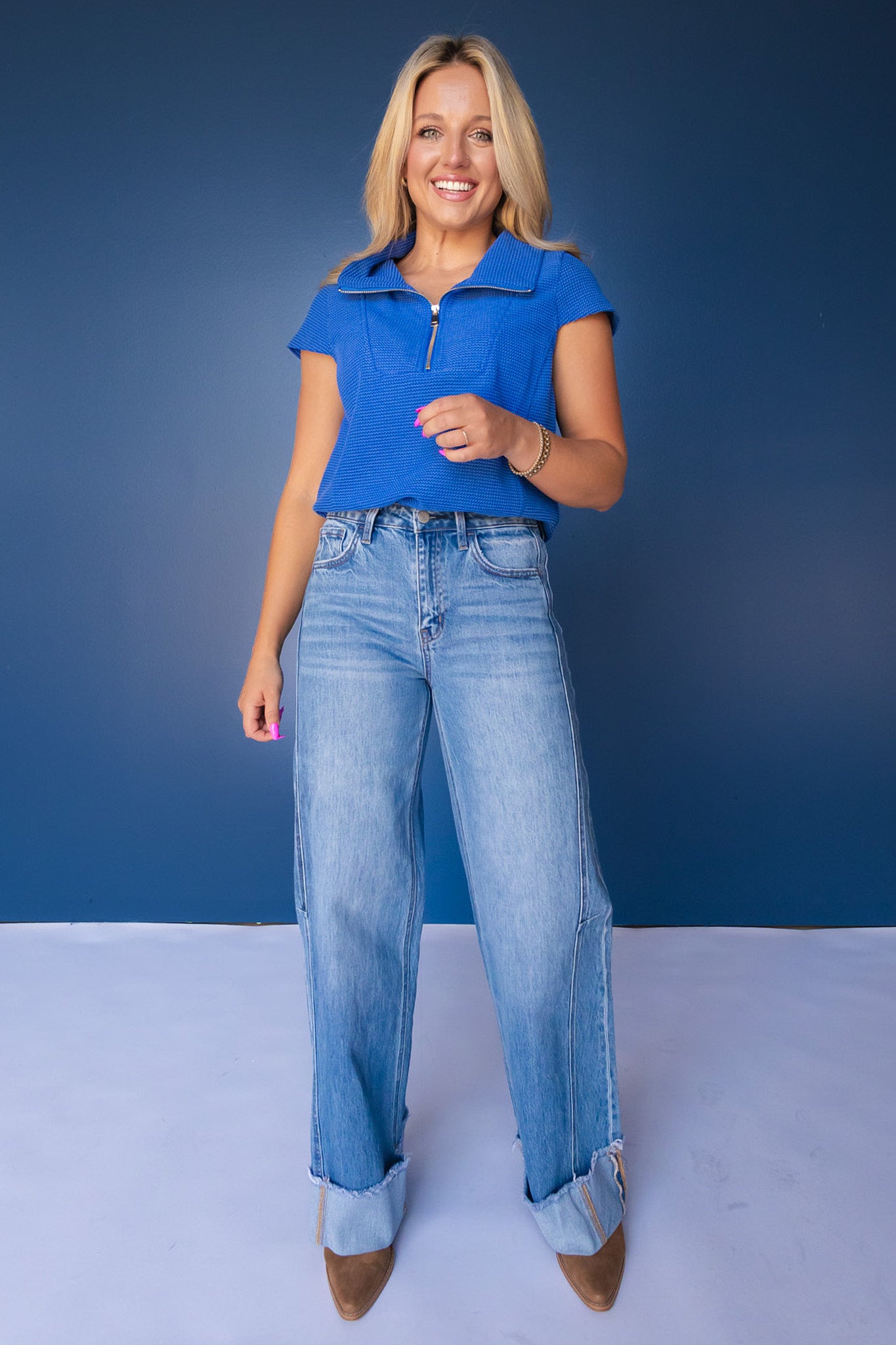 Vervet High Rise Cuffed Wide Jeans