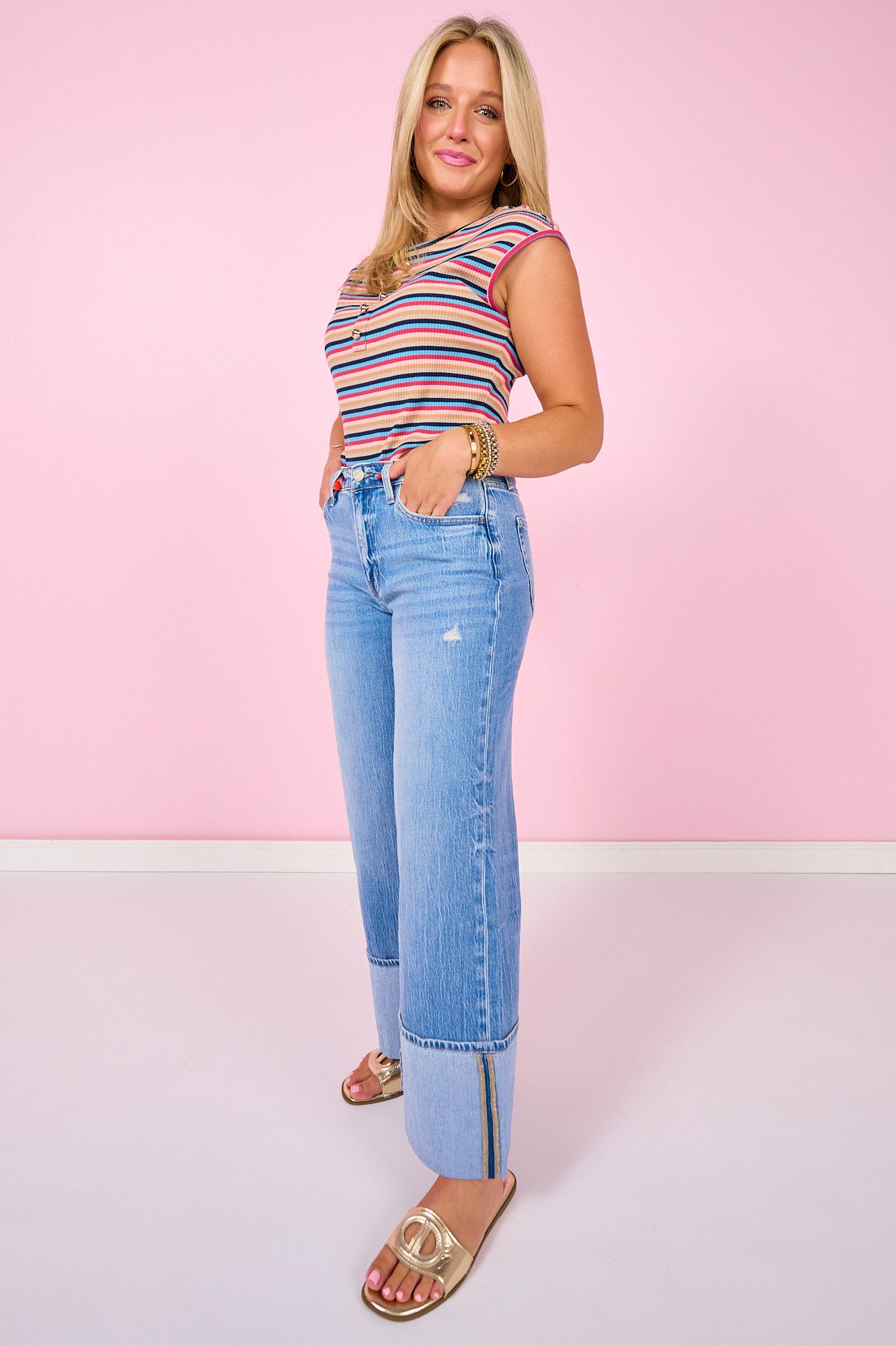 Vervet High Rise Cuffed Wide Leg Jeans