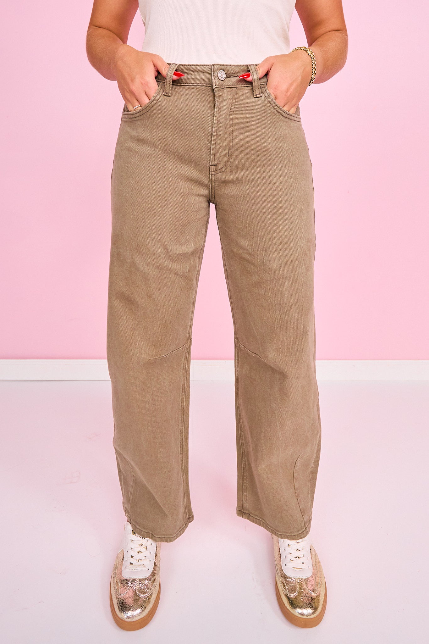 Vervet Ash Brown High Rise Dart Wide Barrel Jeans