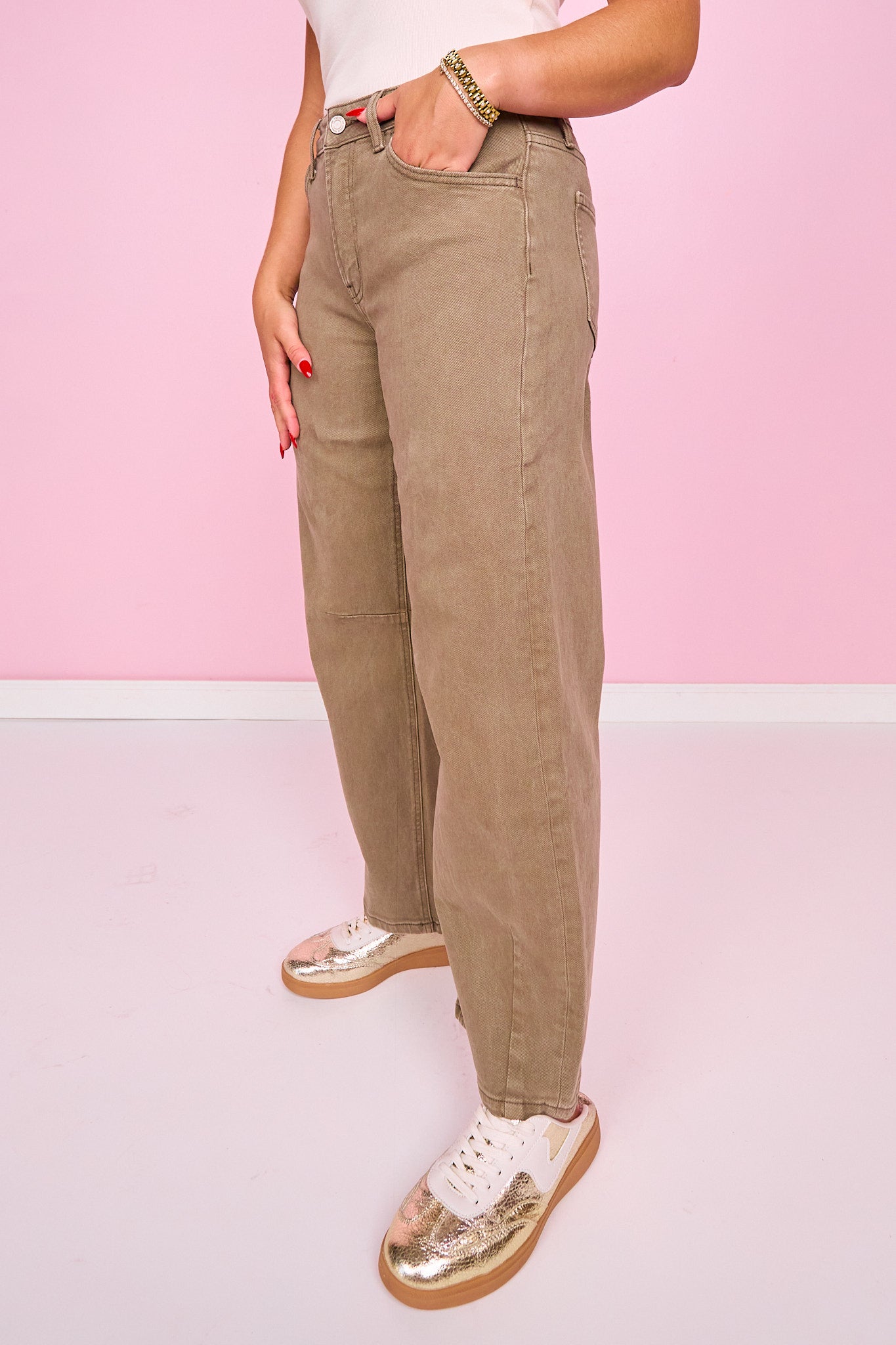 Vervet Ash Brown High Rise Dart Wide Barrel Jeans
