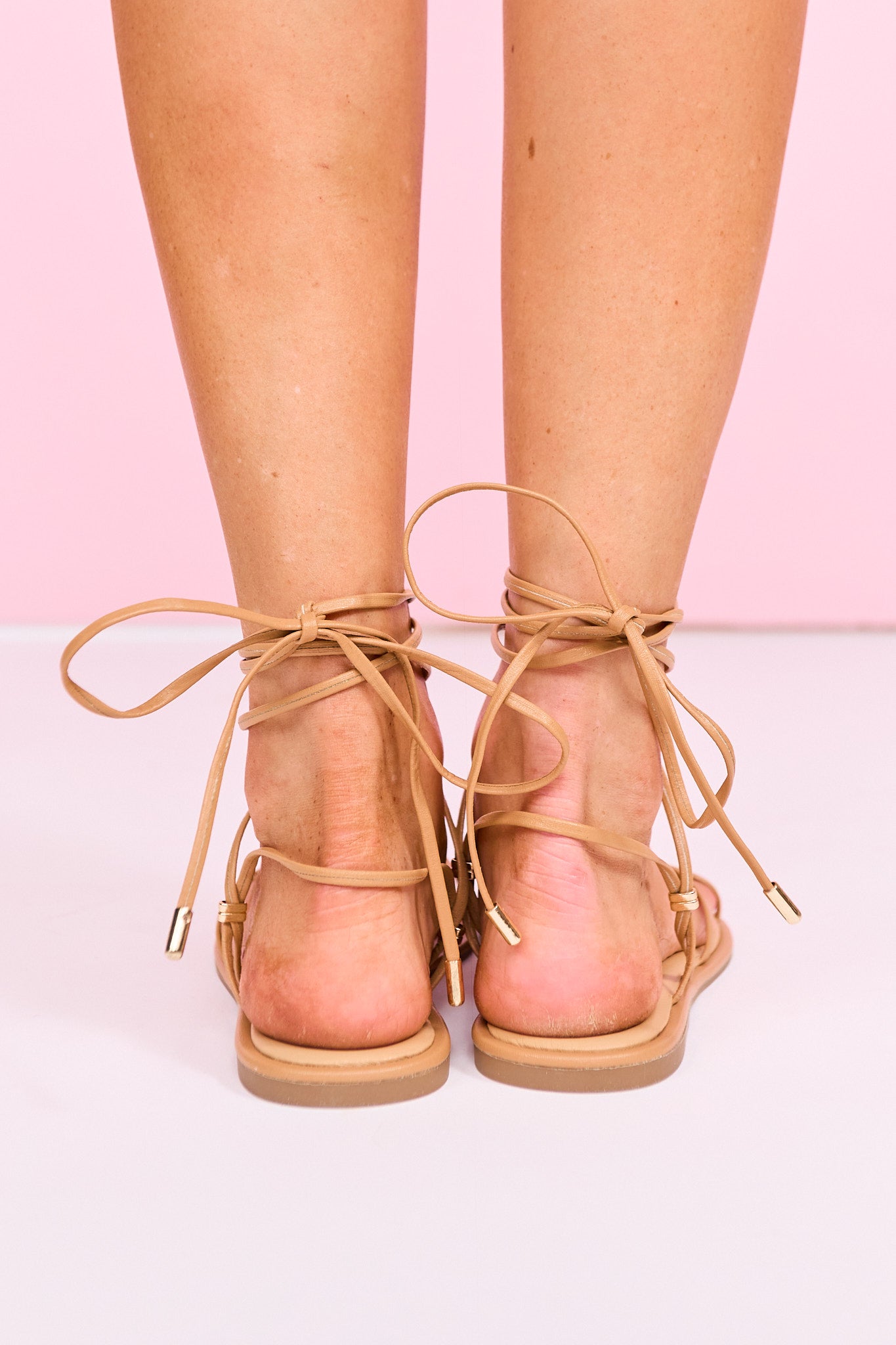 Tan Wrap Around Ankle Strap Sandals