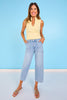 Vervet High Rise Striped Raw Hem Crop Barrel Jeans