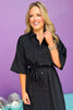 Black Collared Button Down Tie Waist Midi Shirt Dress, dress, shirt dress, midi shirt dress, tie dress, tie waist dress, black dress, button down dress, must have dress, elevated dress, elevated style, summer dress, summer style, Shop Style Your Senses by Mallory Fitzsimmons, SSYS by Mallory Fitzsimmons