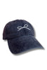 Navy Washed Ribbon Bow Embroidered Hat