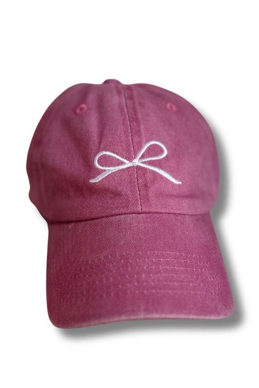 Pink Washed Ribbon Bow Embroidered Hat *FINAL SALE*