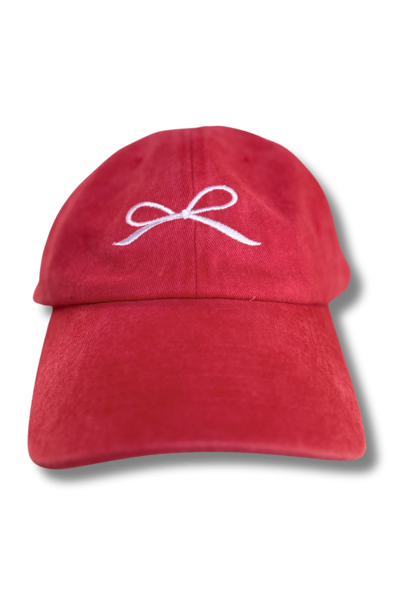 Red Washed Ribbon Bow Embroidered Hat