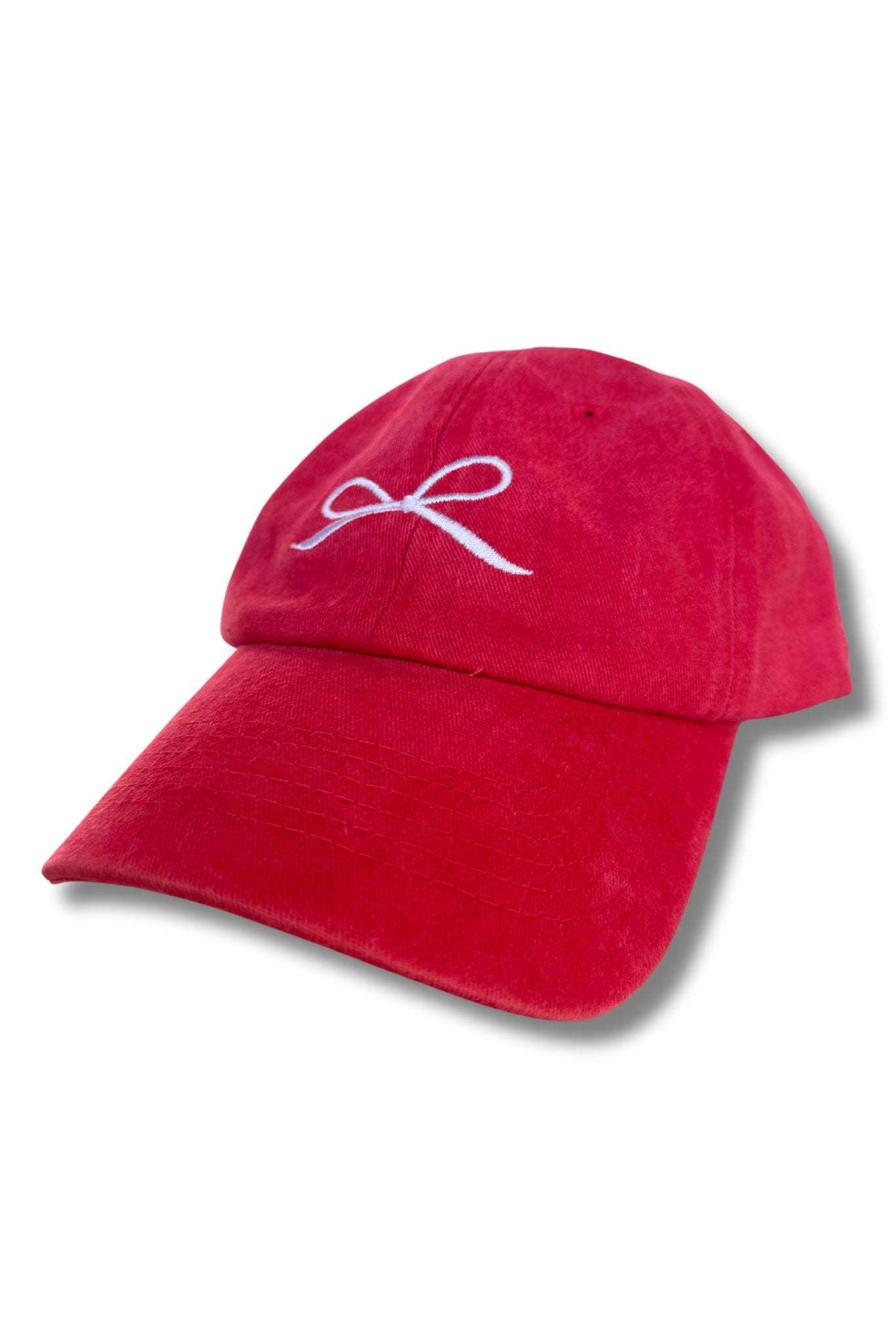 Red Washed Ribbon Bow Embroidered Hat