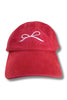 Red Washed Ribbon Bow Embroidered Hat