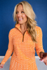 SSYS Long Sleeve Quarter Zip Top In Orange Gingham