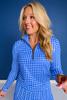 SSYS Long Sleeve Quarter Zip Top In Royal Gingham