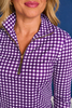 SSYS Long Sleeve Quarter Zip Top In Purple Gingham