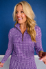SSYS Long Sleeve Quarter Zip Top In Purple Gingham