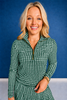 SSYS Long Sleeve Quarter Zip Top In Green Gingham