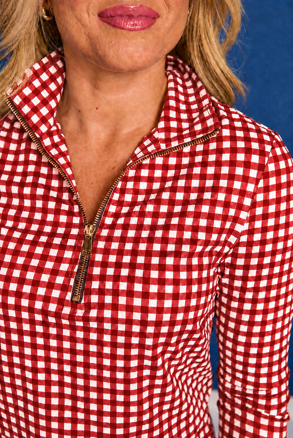 SSYS Long Sleeve Quarter Zip Top In Red Gingham