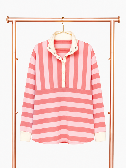 SSYS Landon Color Block Stripe Rugby Top In Coral Pink OUTLET *FINAL SALE*