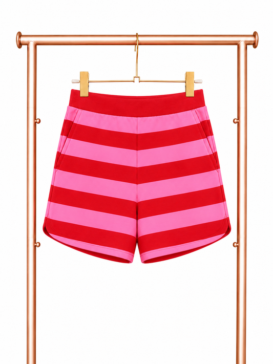 SSYS Landon Color Block Stripe Shorts In Red Pink OUTLET *FINAL SALE*