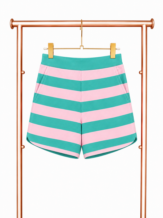 SSYS Landon Color Block Stripe Shorts In Green Pink OUTLET *FINAL SALE*