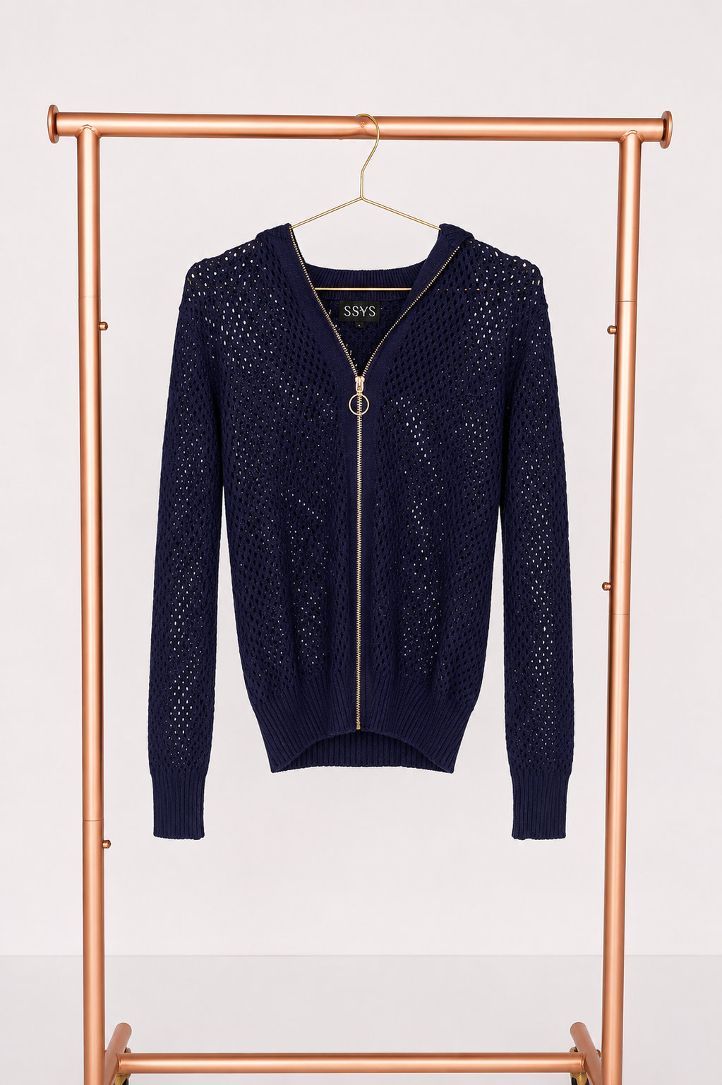 SSYS Navy Crochet Zip Up Sweater OUTLET *FINAL SALE*