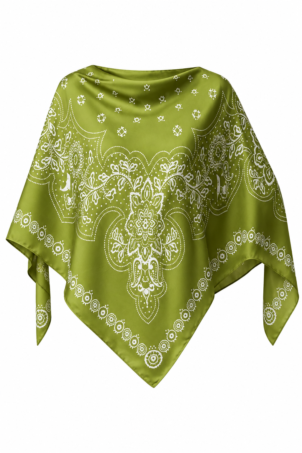 Green Paisley Print Scarf Poncho