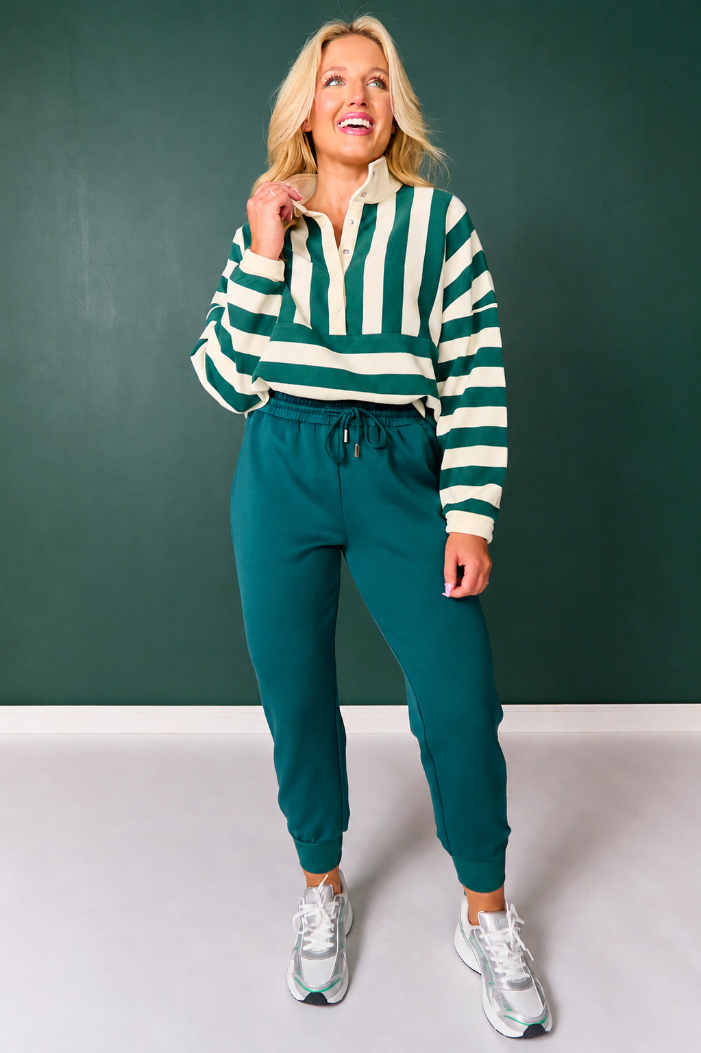 SSYS Landon Color Block Stripe Rugby Top In Hunter and Ivory