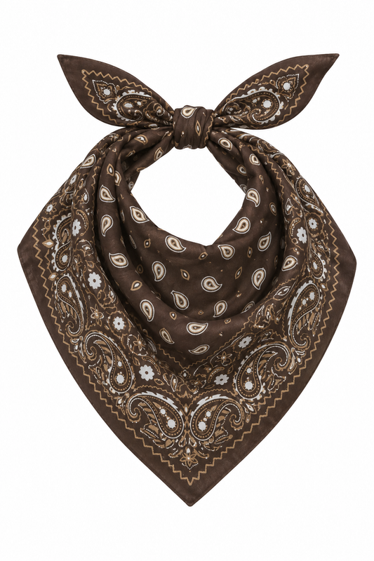 Brown Paisley Print Bandana Scarf