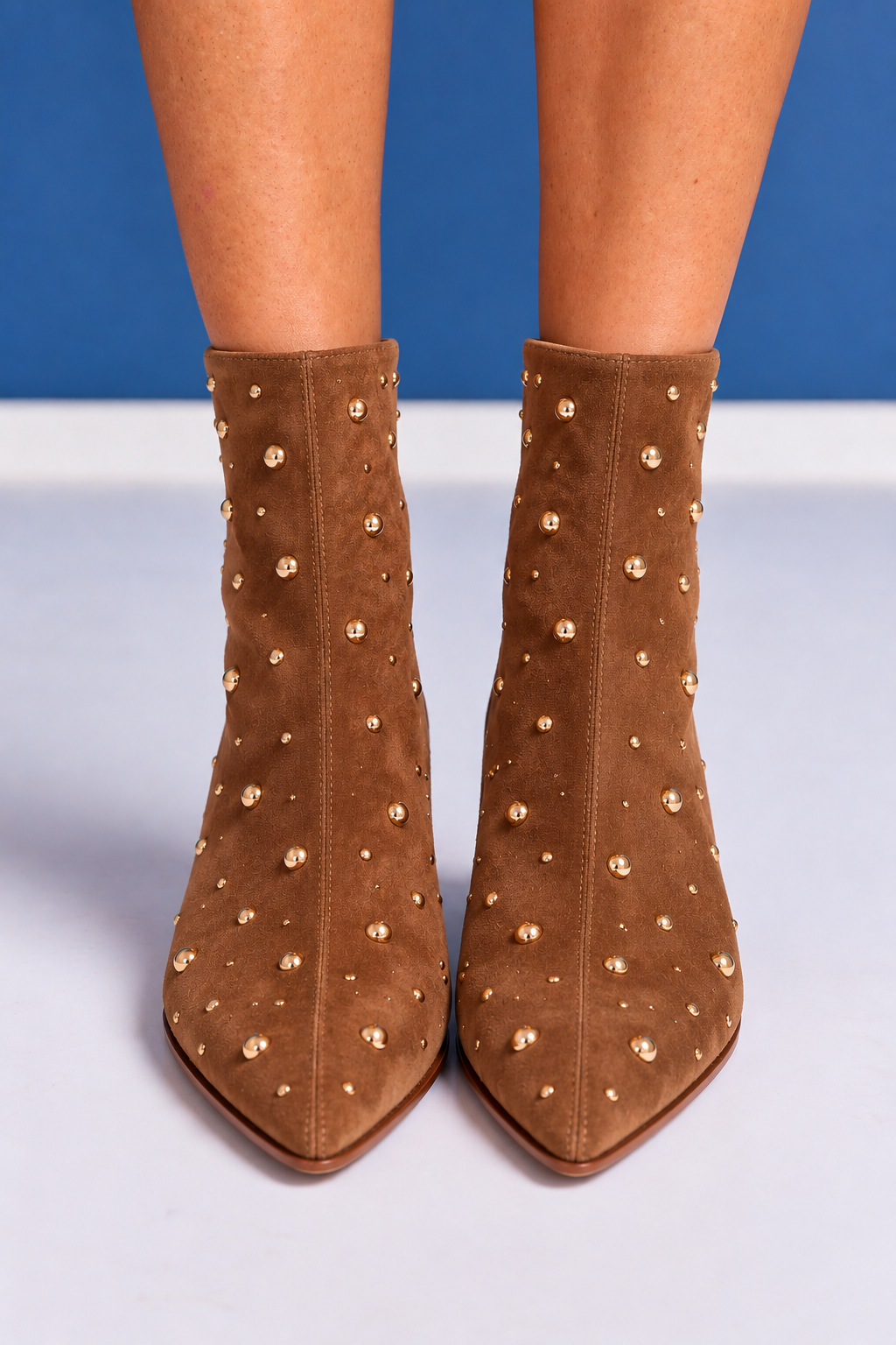 Vintage Havana Brown Kitten Heel Booties with Silver Studs