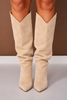 Beige Suede Knee High Boots