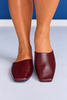 Burgundy Leather Square Toe Mule Flats