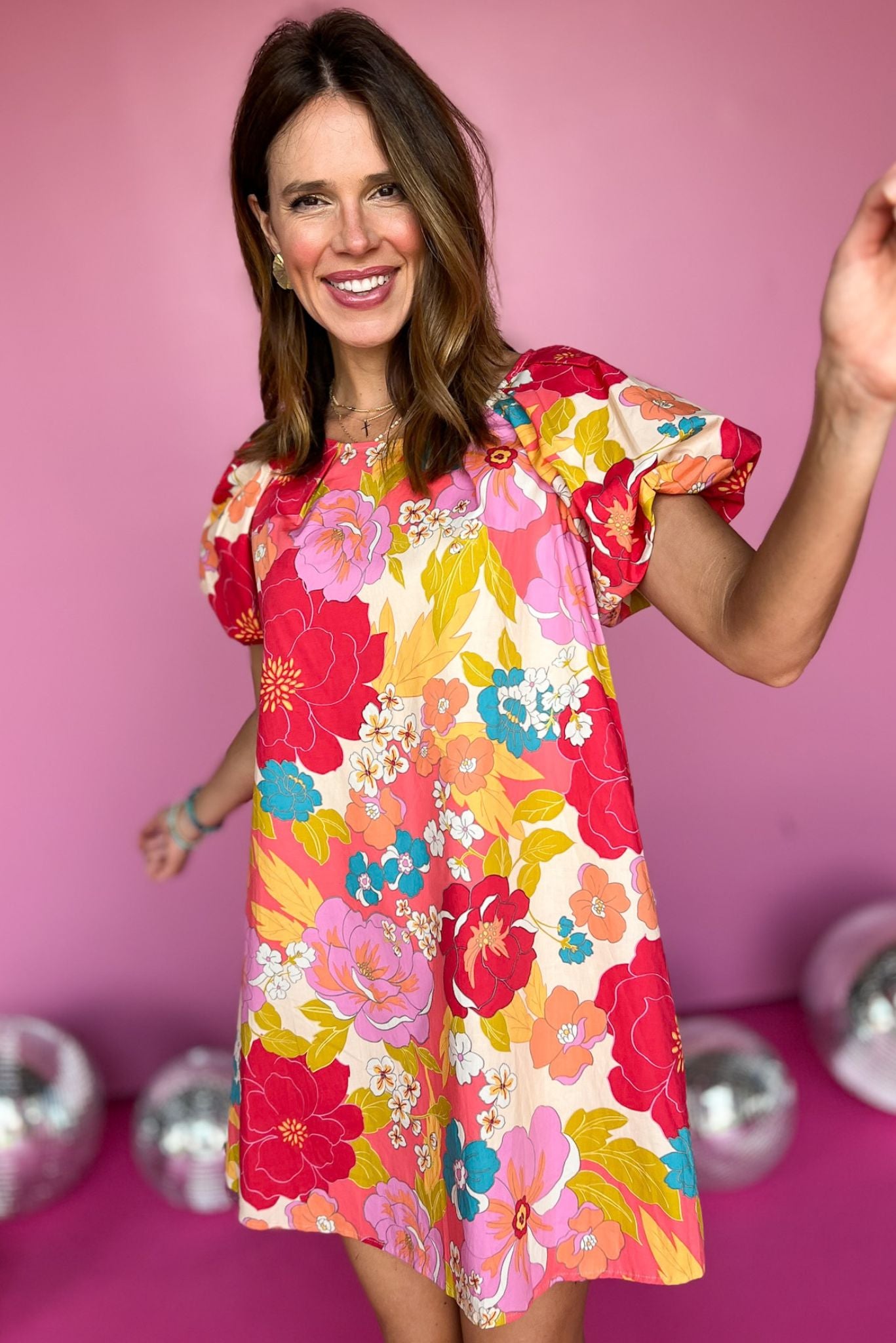 Coral Multi Floral Print Poplin Short Puff Sleeve Dress, dress, coral dress, floral dress, short sleeve dress, poplin dress, puff sleeve dress, short puff sleeve dress, must have dress, elevated dress, elevated style, summer dress, summer style, Shop Style Your Senses by Mallory Fitzsimmons, SSYS by Mallory Fitzsimmons