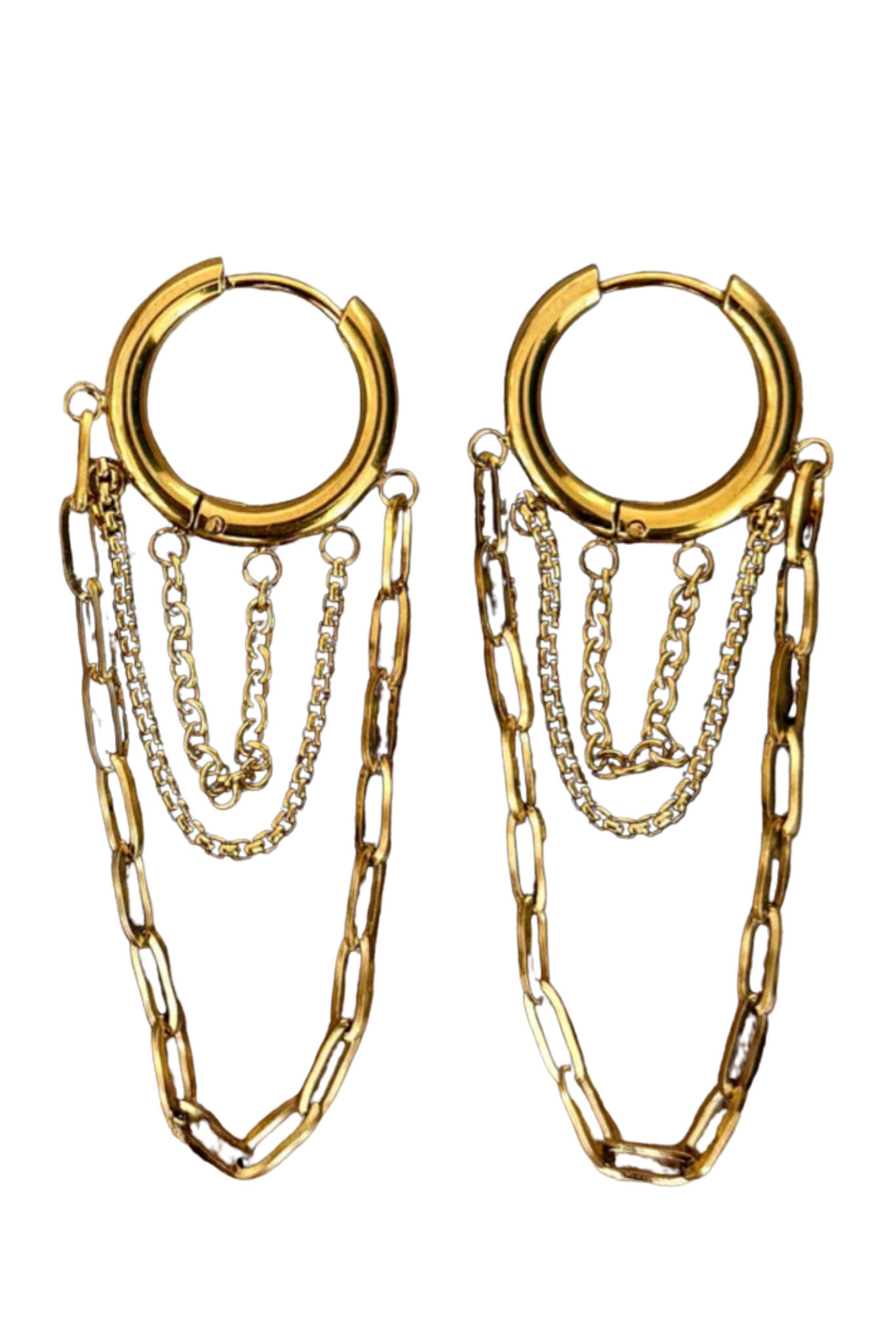 Gold Hoop Layered Chain Dangle Earrings