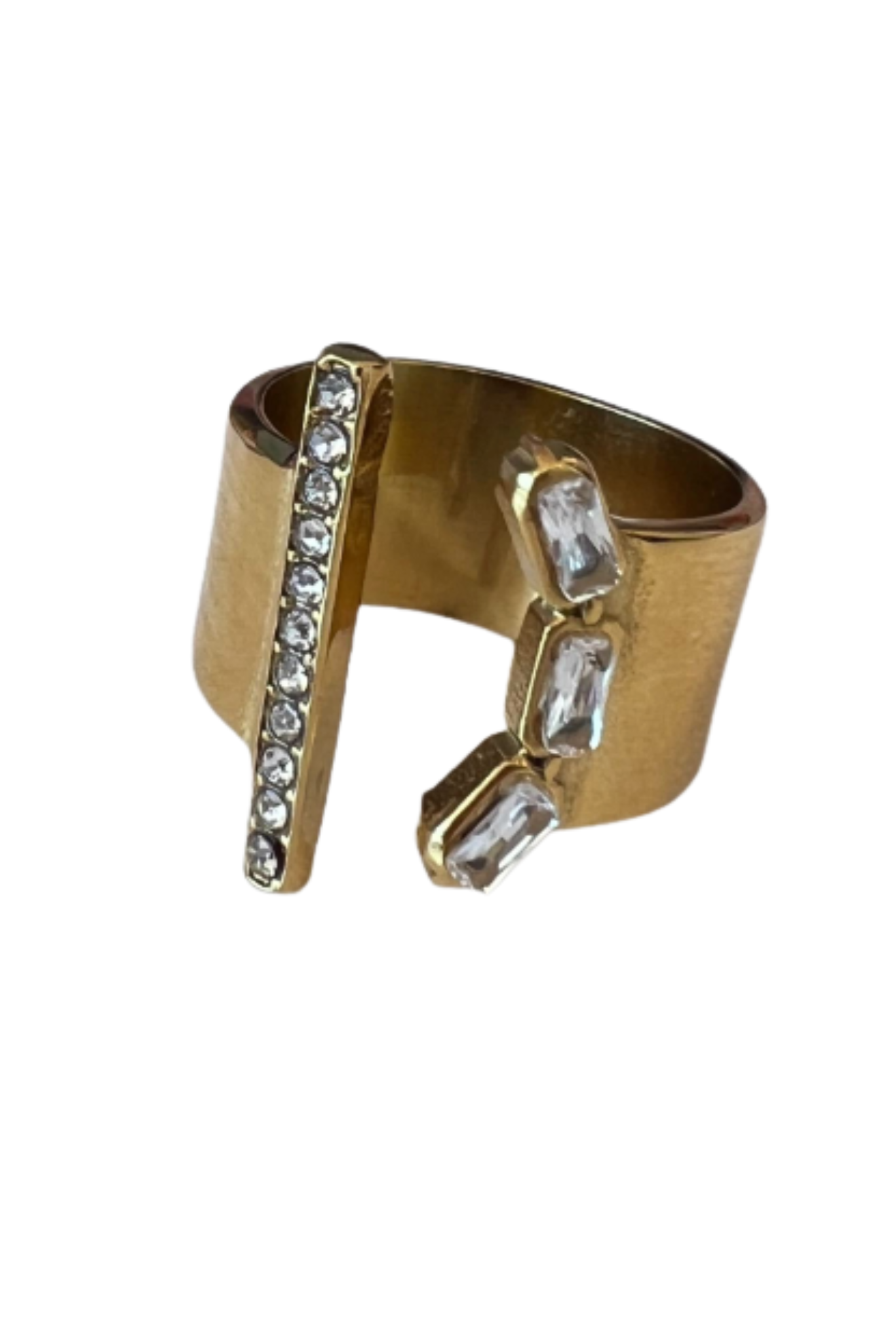 Gold Rhinestone Embellished Open Cuff Ring