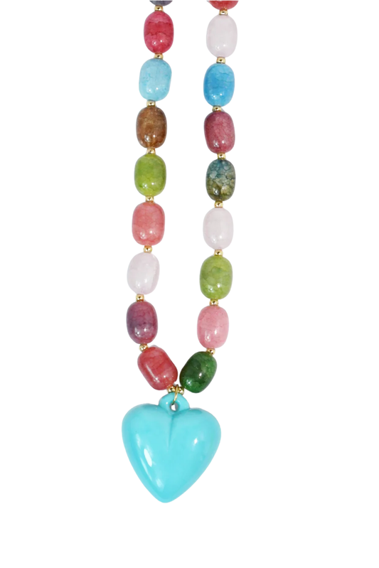 Blue Happy Colorful Heart Beaded Necklace