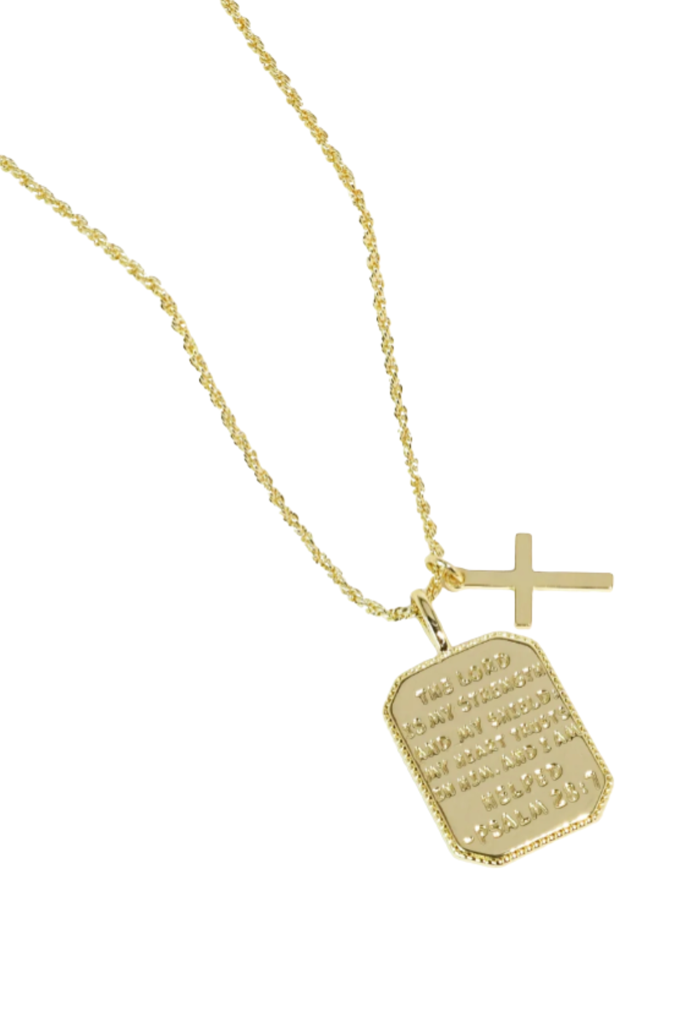 Gold Psalm 28:7 Scripture Necklace