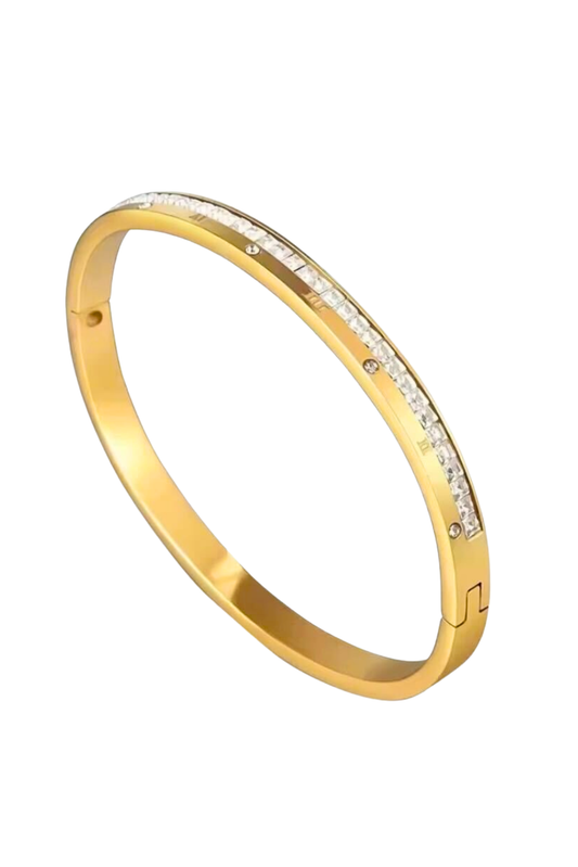 Gold Numeral Spilt Pavé Bangle 18K Dipped Waterproof Bangle