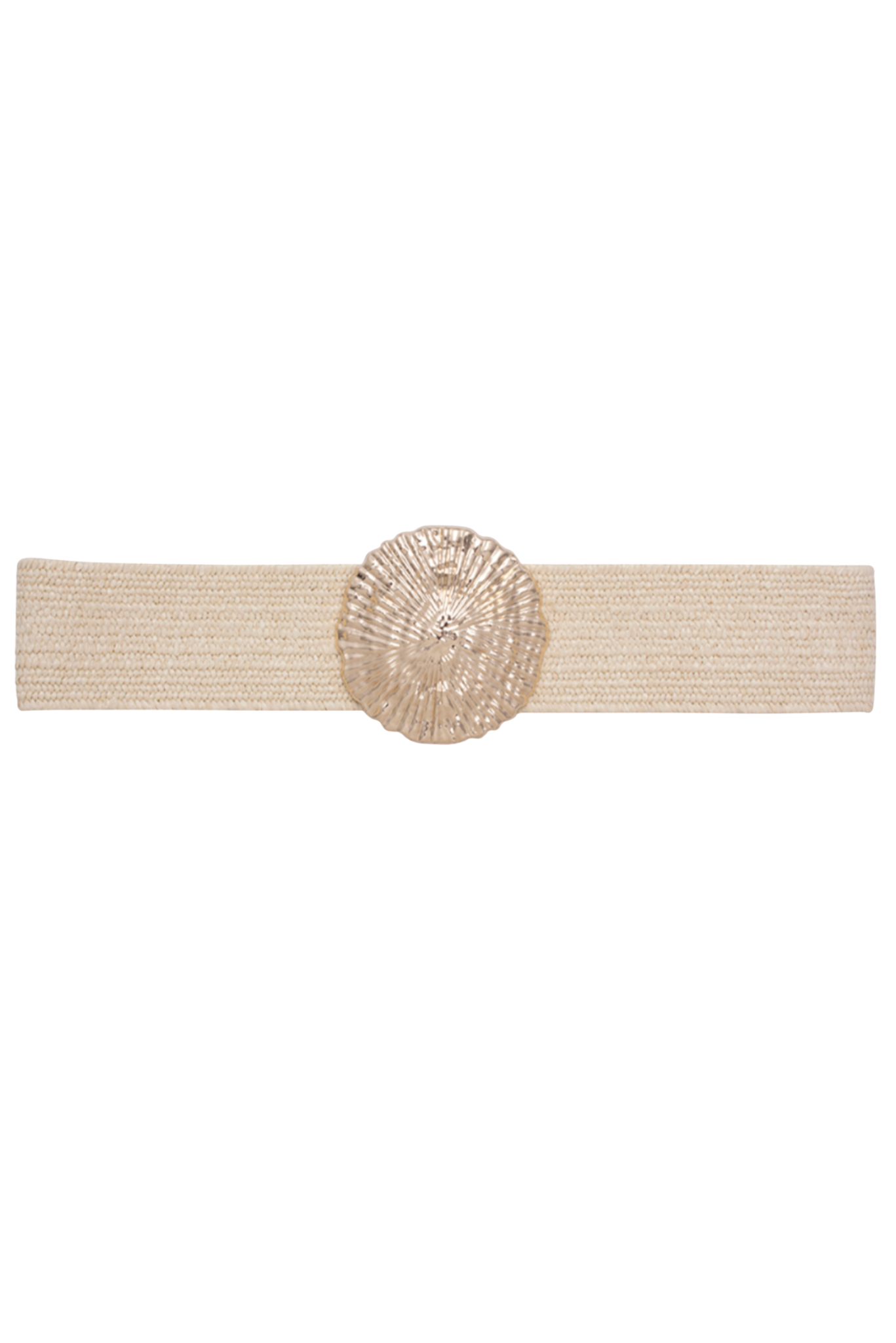 Beige Woven Gold Molten Buckle Belt