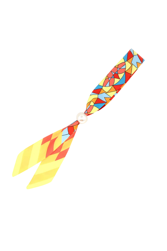 Yellow Geometric Pearl Knot Scarf