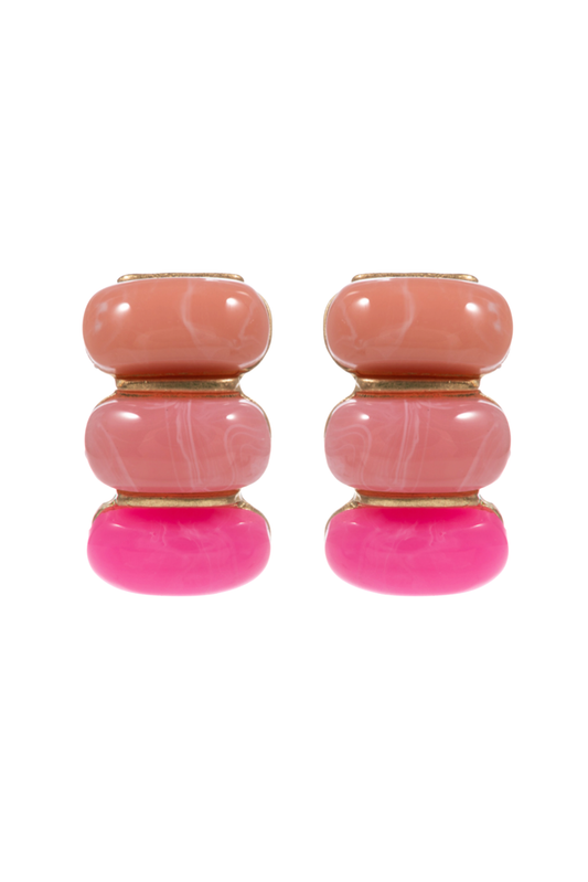 Pink Retro Marbled Oval Stacked Earrings