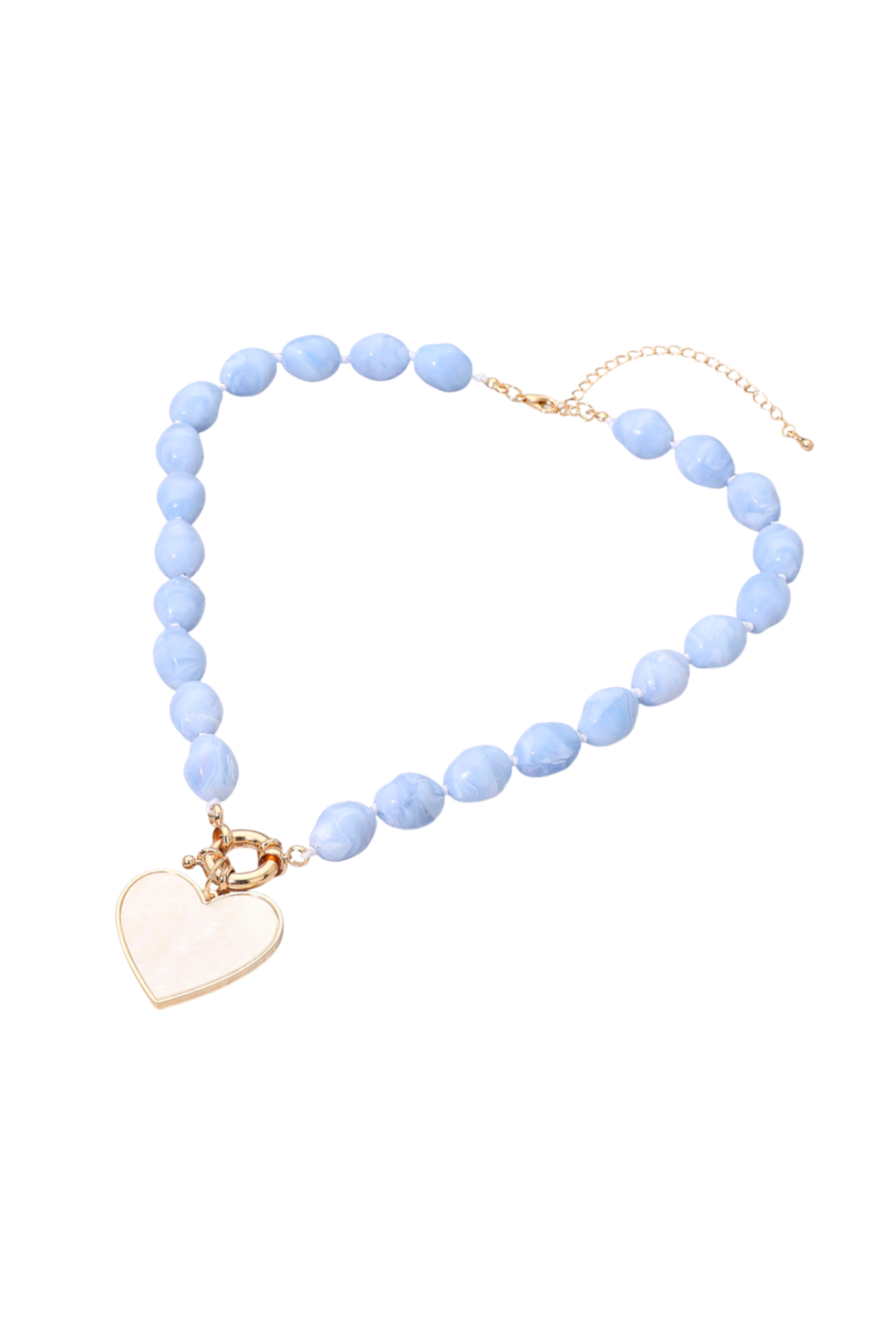 Blue Marble Beaded Ivory Heart Charm Necklace