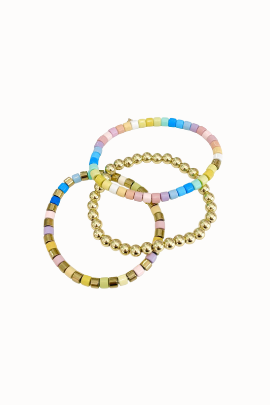 Pastel Multi and Gold Beaded Mixed Stack Bracelets