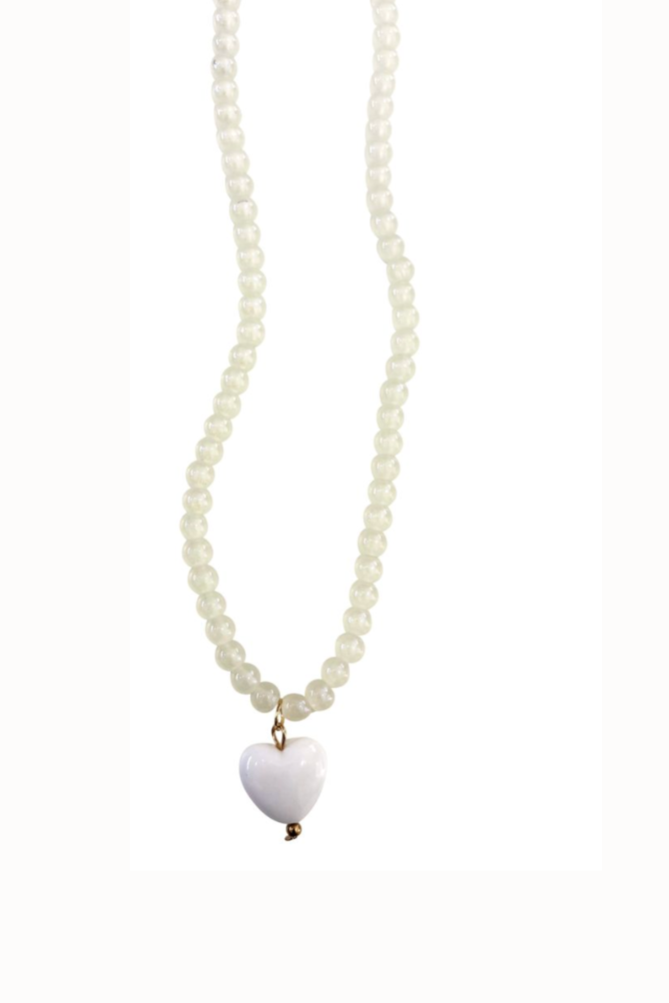 Cream Iridescent Beaded White Heart Pendant Necklace