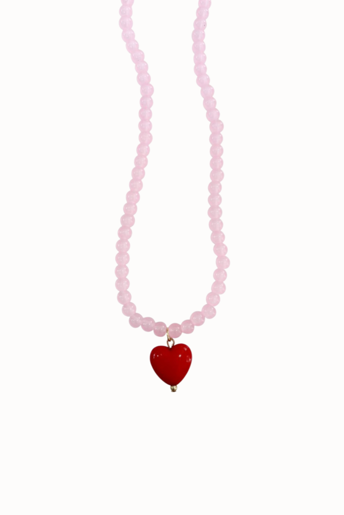 Pink Beaded Red Heart Pendant Necklace