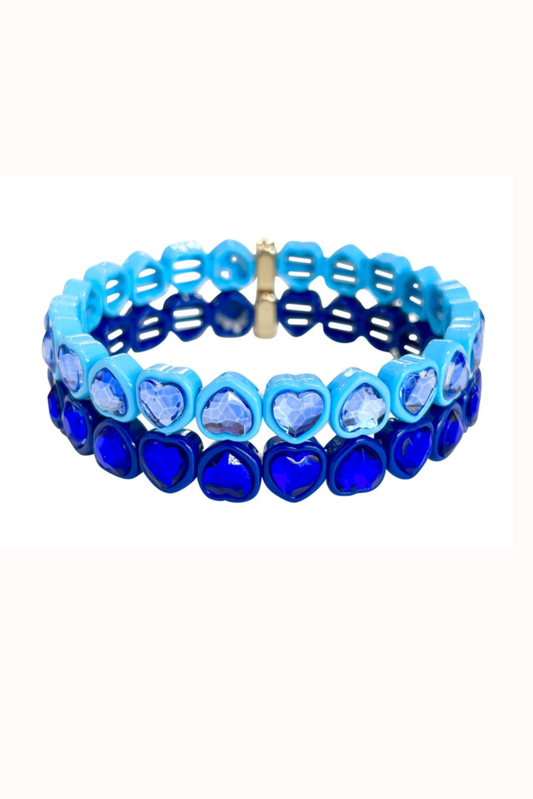 Blue Heart Gem Contrast Stretch Bracelet Set