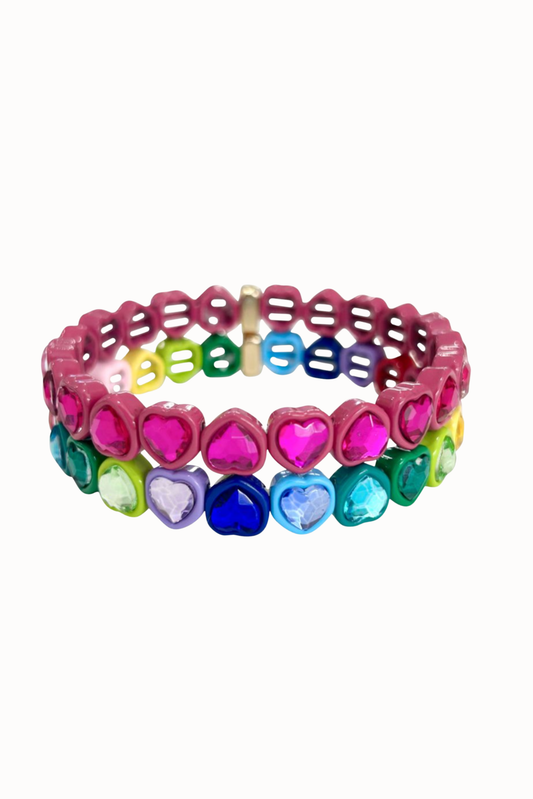 Pink Midnight Sky Heart Gem Contrast Stretch Bracelet Set