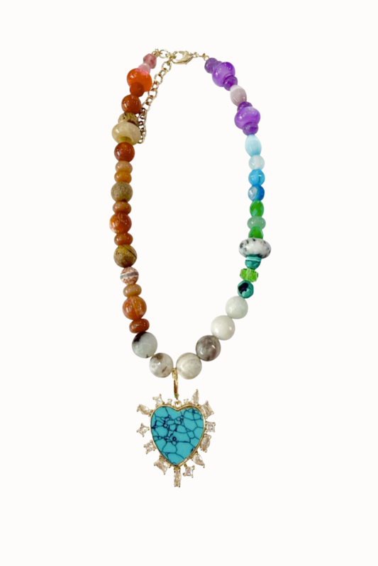 Earth Stones Turquoise Heart Pendant Necklace