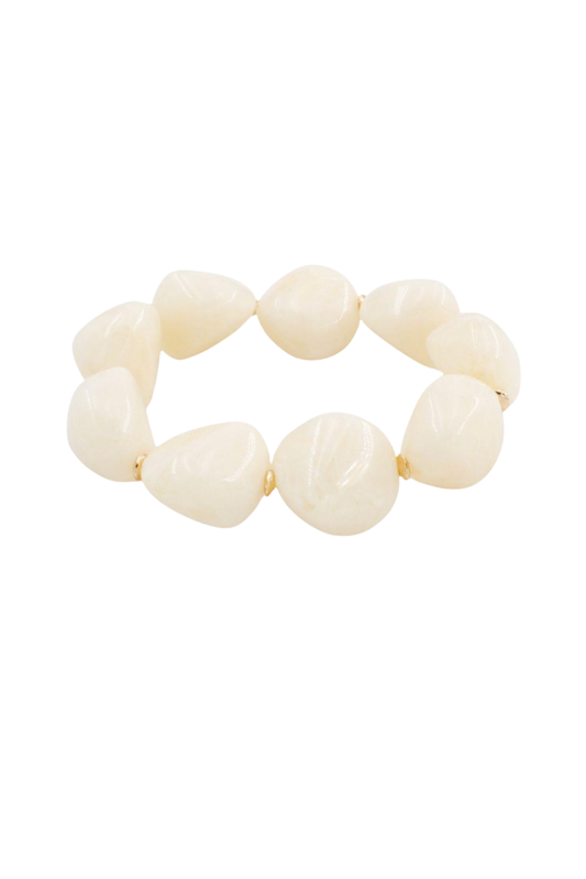 Ivory Chunky Resin Stone Stretch Bracelet