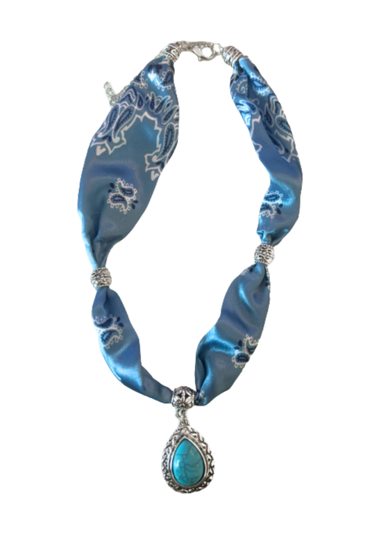 Blue Bandana Turquoise Stone Concho Charm Necklace