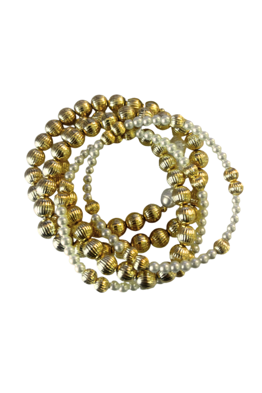 Gold and Pearl Mix Beaded Bracelet Stack