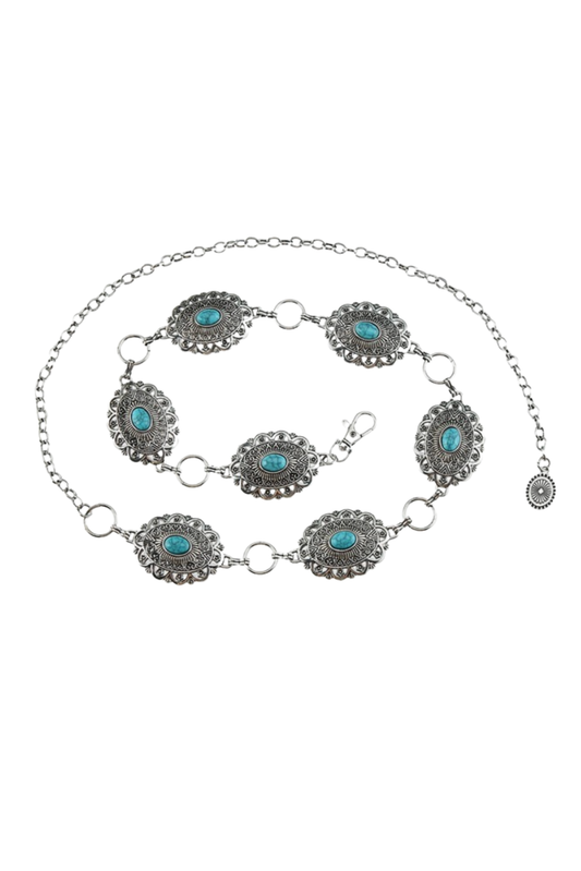 Turquoise Stone Inset Concho Chain Link Belt