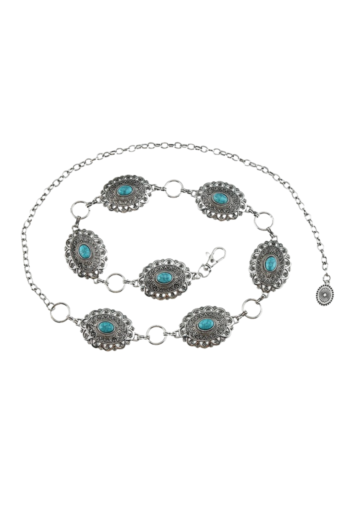 Turquoise Stone Inset Concho Chain Link Belt