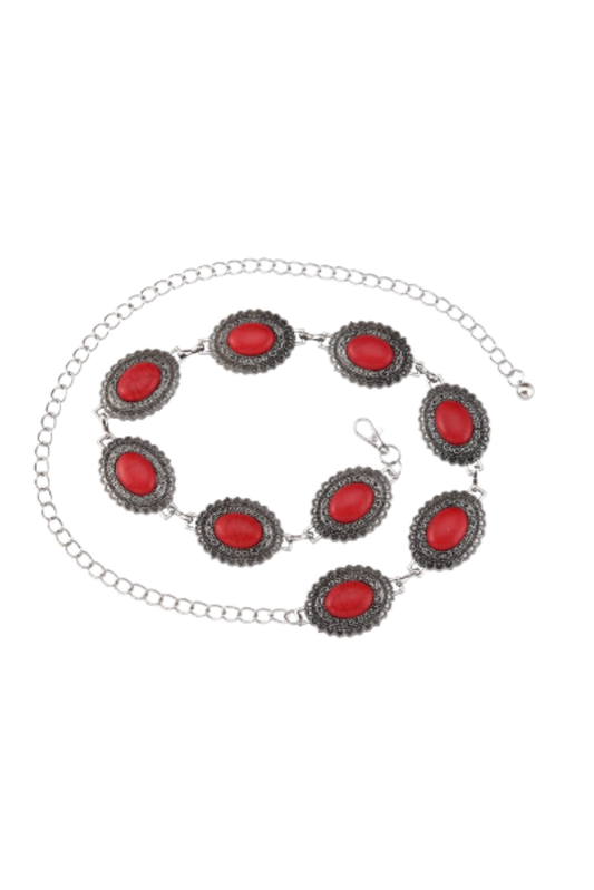 Red Stone Inset Concho Chain Link Belt
